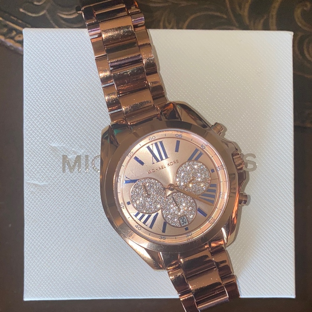 Michael Kors Rose Gold Watch with Blue Roman Numerals